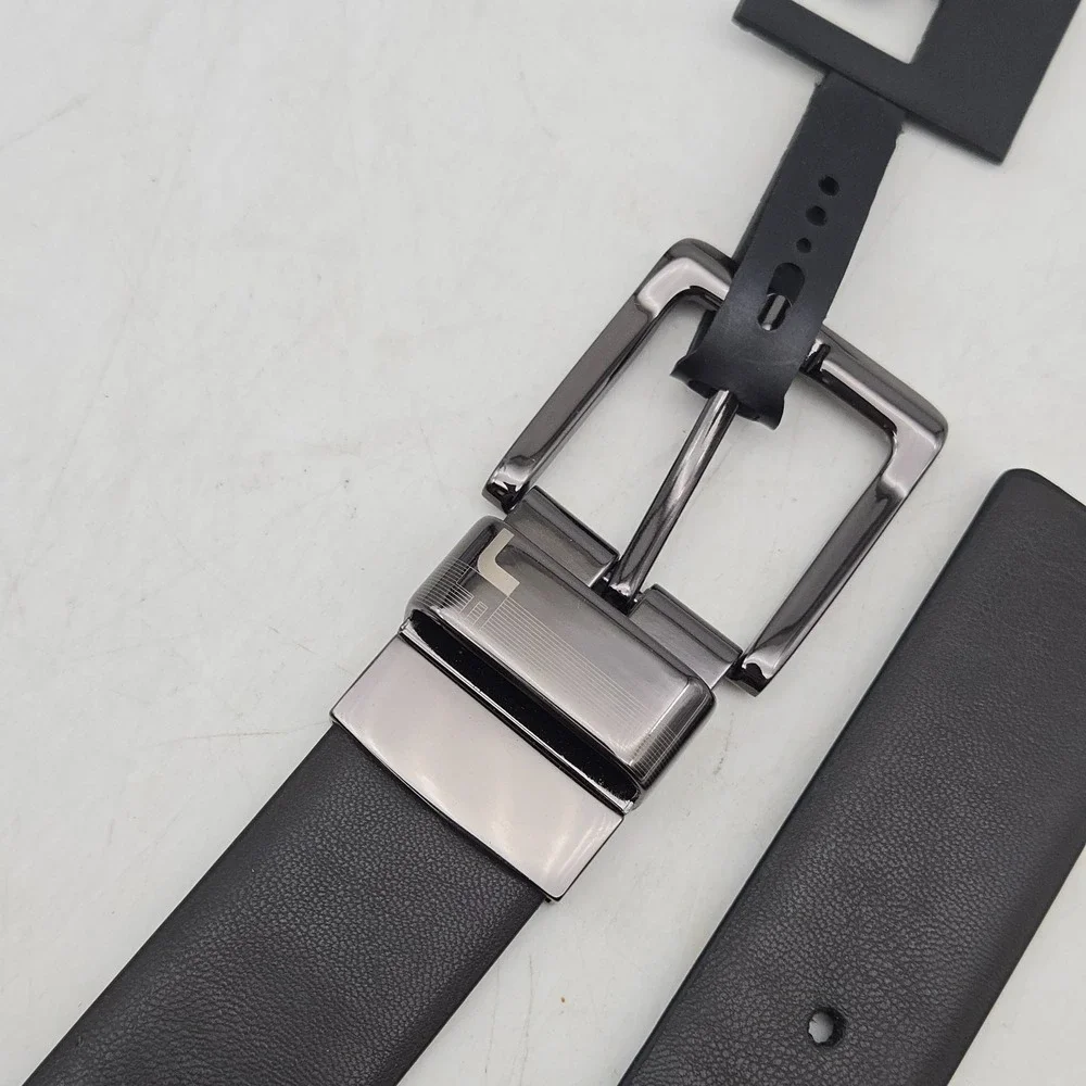 J. Ferrar Belt Black Grey Reversible Syn Leather Mens 44 Gunmetal Buckle New